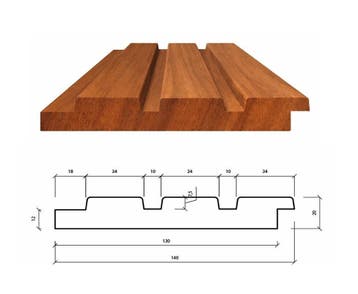 Thermo Ayous 20x142mm | Triple Rhombusprofiel | Thermowood, Doe-het-zelf en Verbouw, Hout en Planken, Minder dan 25 mm, Nieuw