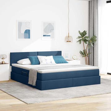 vidaXL Opbergbed met matras met hoofdeinde Blauw 160 x 200, Verzenden, Nieuw, Tweepersoons, Blauw
