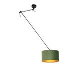 Hanglamp zwart met velours kap groen met goud 35 cm - Blitz, Verzenden, Nieuw, Stof, Country-rustic