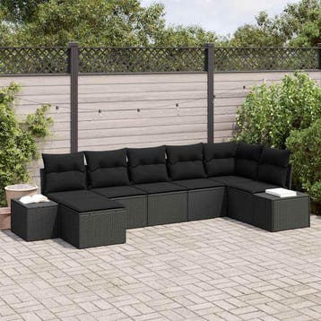 vidaXL Tuin Sofa Set 7 st Zwart poly rattan, Verzenden, Nieuw, 7 zitplaatsen