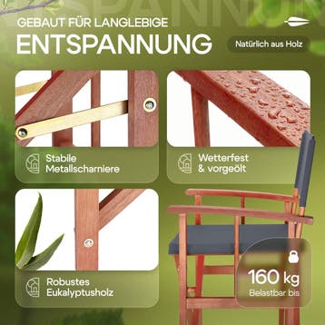 Regisseursstoel antraciet set van 2 eucalyptushout FSC®-g.., Tuin en Terras, Tuinstoelen, Verzenden, Nieuw