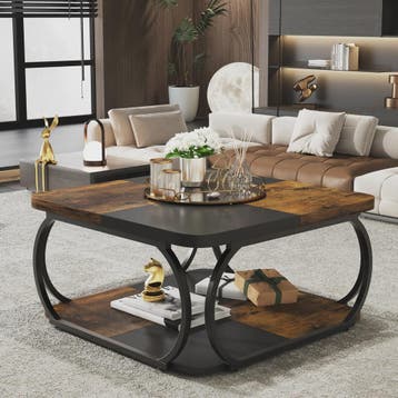Industriële Salontafel met 2 Niveaus - 100 cm Vierkant - Met, Verzenden, Nieuw