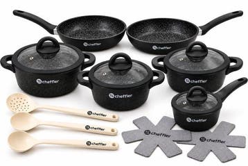 Scheffler 15-delige pannenset – Gratis messenset, PFAS-vrij, Ophalen of Verzenden, Nieuw, Pannenset