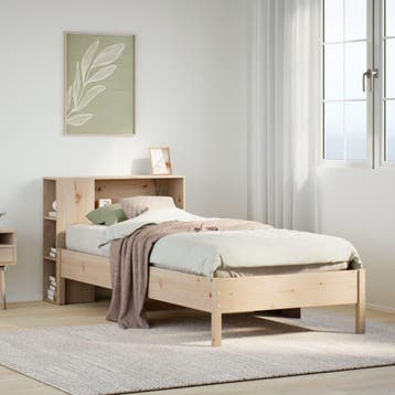 vidaXL Bed met boekenkast zonder matras massief grenenhout, Verzenden, Nieuw, Bruin, Hout