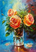Yuni R.P - Bodegón Vibrante de Rosas Naranjas