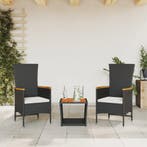 vidaXL 3-delige Tuinset met kussens poly rattan zwart, Verzenden, Nieuw, Rotan, Tuinset