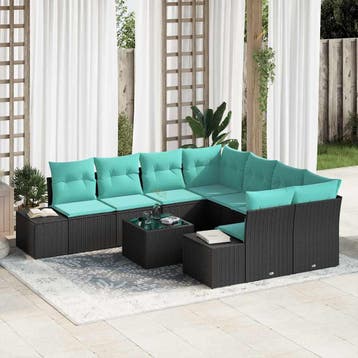 vidaXL Tuin Sofa Set 9 st Zwart poly rattan, Tuin en Terras, Verzenden, Nieuw, Rotan, Meer dan 8 zitplaatsen