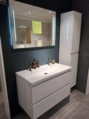 Badmeubel 100x51,5 Glans wit + Hogekast 35x34x180 0038 - 103, Ophalen, Nieuw, Wastafelkast