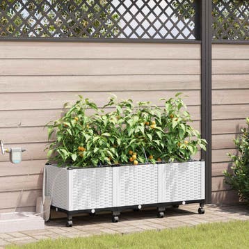 vidaXL Tuin Pot met Irrigatie en Wielen 3 st Wit 120 x 40 x, Verzenden, Nieuw, Minder dan 60 cm