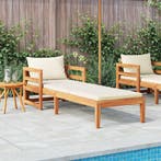 vidaXL Ligbed met crèmekleurige kussens massief acaciahout, Tuin en Terras, Tuinsets en Loungesets, Verzenden, Nieuw, Hardhout