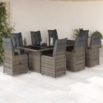 vidaXL 9-delige Bistroset met kussens poly rattan grijs, Verzenden, Nieuw, Rotan, 8 zitplaatsen
