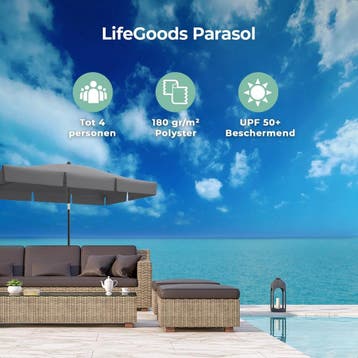 2dekans | LifeGoods Parasol Vierkant – Incl. Hoes – 30°, Ophalen of Verzenden, Zo goed als nieuw