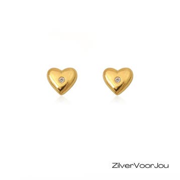 Gold plated hart bling oorstekers, Verzenden, Nieuw, Zilver