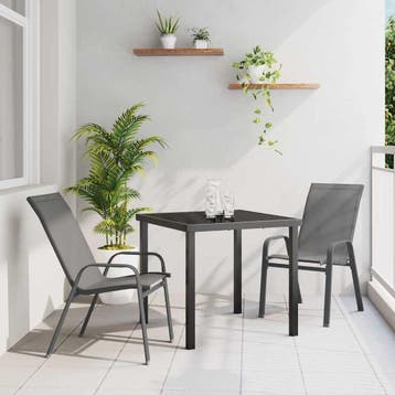 vidaXL Tuin eettafelset 3 pcs Grijs en zwart Poedercoating, Verzenden, Nieuw, Textileen, 3 zitplaatsen