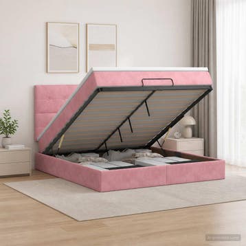 vidaXL Ottoman Bed met Matrassen en LED Roze 180 x 200 cm, Verzenden, Nieuw, Stof