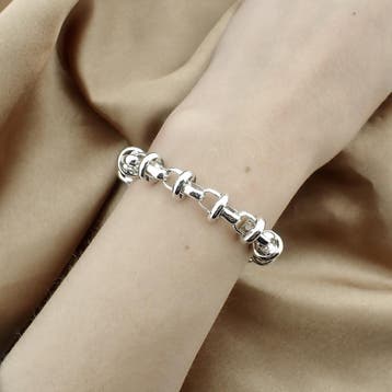 Zilveren fantasieschakel armband (Schakelarmband), Ophalen of Verzenden, Gebruikt, Overige kleuren, Zilver