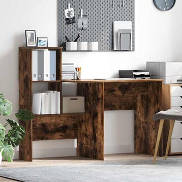 vidaXL Bureau Gerookt eiken Bewerkt hout 131,5 x 50 x 106,5, Verzenden, Nieuw