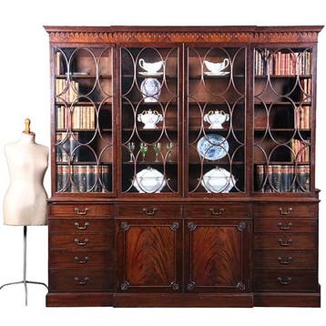 Grote break front Bibliotheekkast  met 6 deuren en 12 laden, Antiek en Kunst, Ophalen of Verzenden