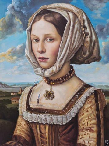 Anne Dias - (100% handpainted !) Lady Mireille of Clover, Antiek en Kunst, Kunst | Schilderijen | Modern