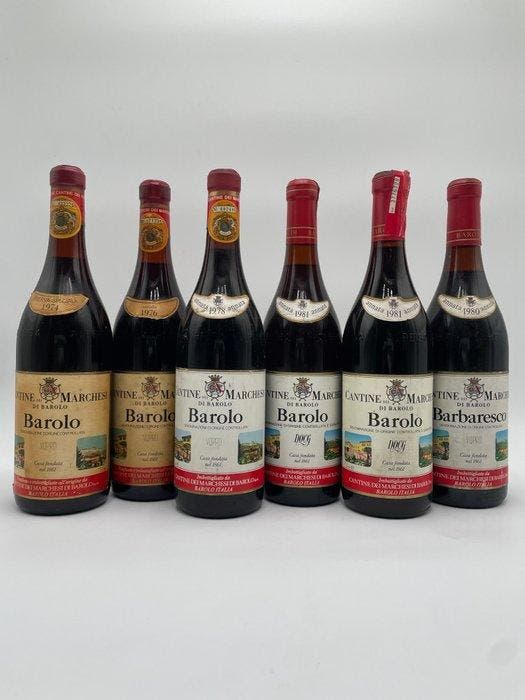 1974 , 1976, 1978, 1981 x2 Barolo & 1980 Barbaresco,, Verzamelen, Wijnen