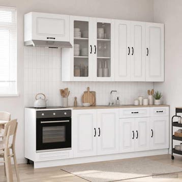 vidaXL Keukenblok KALMAR 8 pcs Wit Bewerkt hout, Verzenden, Nieuw, Wit