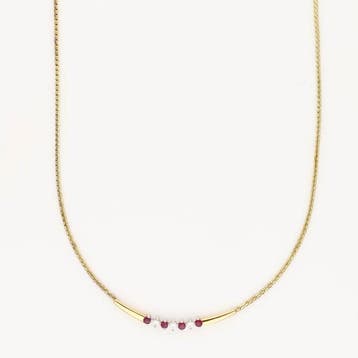 Halsketting - 14 karaat Geel goud, Witgoud Robijn - Diamant, Sieraden, Tassen en Uiterlijk, Kettingen, Nieuw