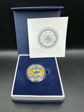 België. 5 Euro 2008 De Smurfen Gekleurd Proof (Zonder