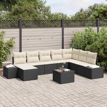 vidaXL Tuin Sofa Set 8 st Zwart en Crème poly rattan, Verzenden, Nieuw, Rotan, 8 zitplaatsen