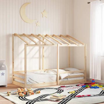 vidaXL Kinderbed met bedhuis 90x190 cm massief grenenhout, 90 cm, Eenpersoons, Bruin, Verzenden