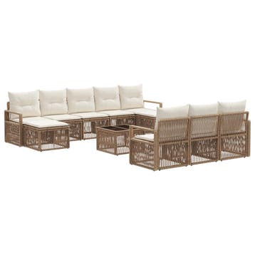 vidaXL Tuinbankenset 11 pcs Beige poly rattan, Verzenden, Nieuw, Meer dan 8 zitplaatsen