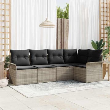 vidaXL Tuin Sofa Set 5 st poly rattan, Verzenden, Nieuw, Rotan, 5 zitplaatsen