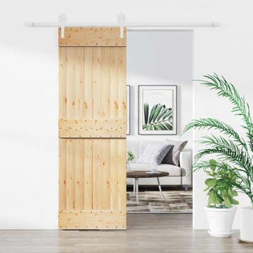 vidaXL Schuifdeur Natuurlijk en Wit 70 x 210 cm Massief, Doe-het-zelf en Verbouw, Deuren en Horren, Verzenden, Nieuw