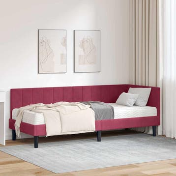 vidaXL Hoekbedframe met Matras 2 st Wijnrood 80 x 200 cm, Eenpersoons, Verzenden, Nieuw, Stof