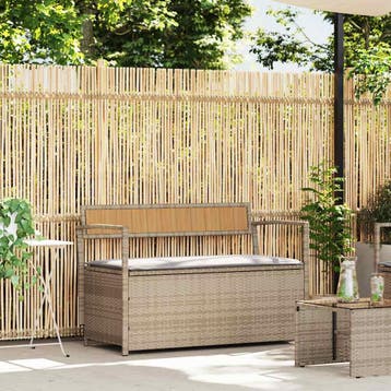 vidaXL Tuinbank met kussen beige polyrotan, Tuin en Terras, Tuinbanken, Verzenden, Nieuw