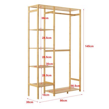 [en.casa] Bamboe kledingrek Eurajoki met planken 90x30x145 c, Verzenden, Nieuw