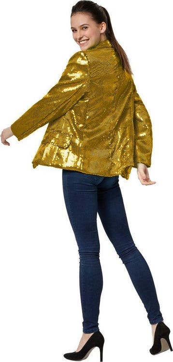 2dekans | Dressforfun Paillettenjas dames goud M -, Hobby en Vrije tijd, Feestartikelen, Ophalen of Verzenden, Zo goed als nieuw
