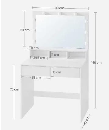 Kaptafel met LED-Verlichting en Spiegel, 2 Lades, Huis en Inrichting, Tafels | Kaptafels, Verzenden, Nieuw