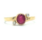 Ring - 14 karaat Geel goud - 1.03ct. tw. Robijn - Diamant, Nieuw