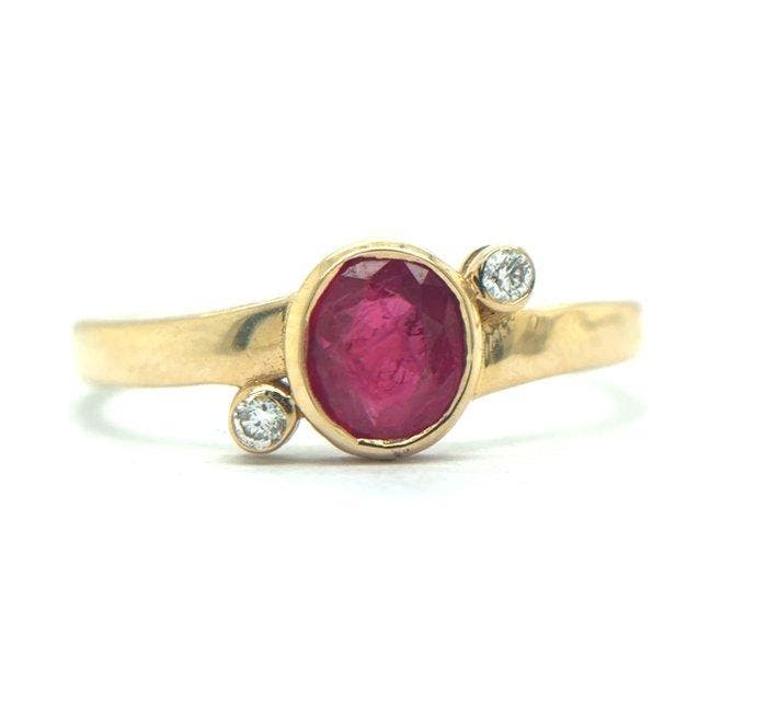 Ring - 14 karaat Geel goud - 1.03ct. tw. Robijn - Diamant, Sieraden, Tassen en Uiterlijk, Ringen