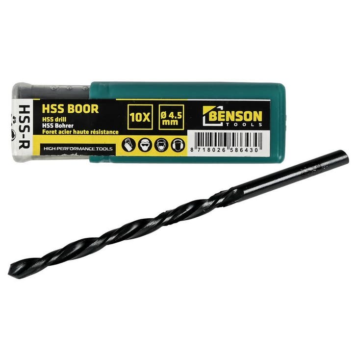 Benson Set van 10 HSS metaalboren - 4.5 mm - gerold spira..., Doe-het-zelf en Verbouw, Gereedschap | Boormachines, Nieuw, Ophalen of Verzenden