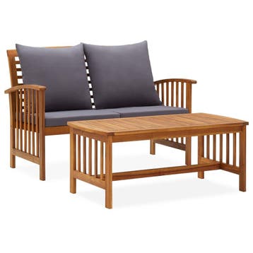 vidaXL 2-delige Loungeset met kussens massief acaciahout, 2 zitplaatsen, Verzenden, Nieuw, Loungeset