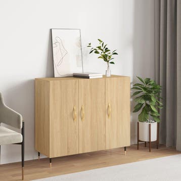 vidaXL Dressoir 90x34x80 cm bewerkt hout sonoma eikenkleurig, Verzenden, Nieuw, 50 tot 100 cm, 25 tot 50 cm