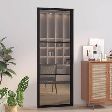 vidaXL Binnendeur 76x201,5 cm ESG-glas en aluminium zwart, Verzenden, Nieuw
