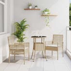 vidaXL Tuin eettafelset 3 pcs Beige poly rattan, Verzenden, Nieuw, Rotan