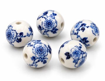 5 x Ronde keramiek kralen Delfts blauw 16 mm – gat 3,8 mm., Ophalen of Verzenden, Nieuw, Kraal