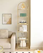 Gouden Boekenkast met 6 Lagen – Smal Glas en Staal Opbergrek, Verzenden, Nieuw