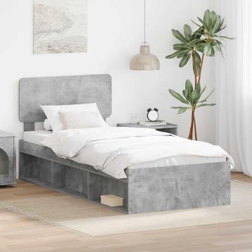 vidaXL Bedframe met hoofdeinde Beton 90 x 200 cm Massief, Eenpersoons, Verzenden, Nieuw, Grijs
