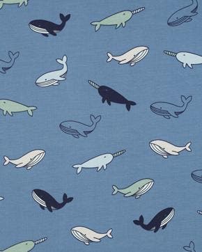 Katoen Jersey Walvissen Blauw, Nieuw, Blauw