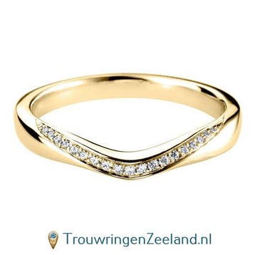 Aanschuifring in 9/18 karaat geelgoud U-vorm met 19 diama..., Sieraden, Tassen en Uiterlijk, Ringen, Verzenden, Nieuw