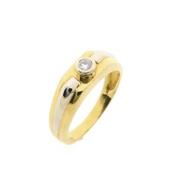 Bicolor gouden ring met diamant; 0,17 ct., Gebruikt, 20 of groter, Heer, Ophalen of Verzenden